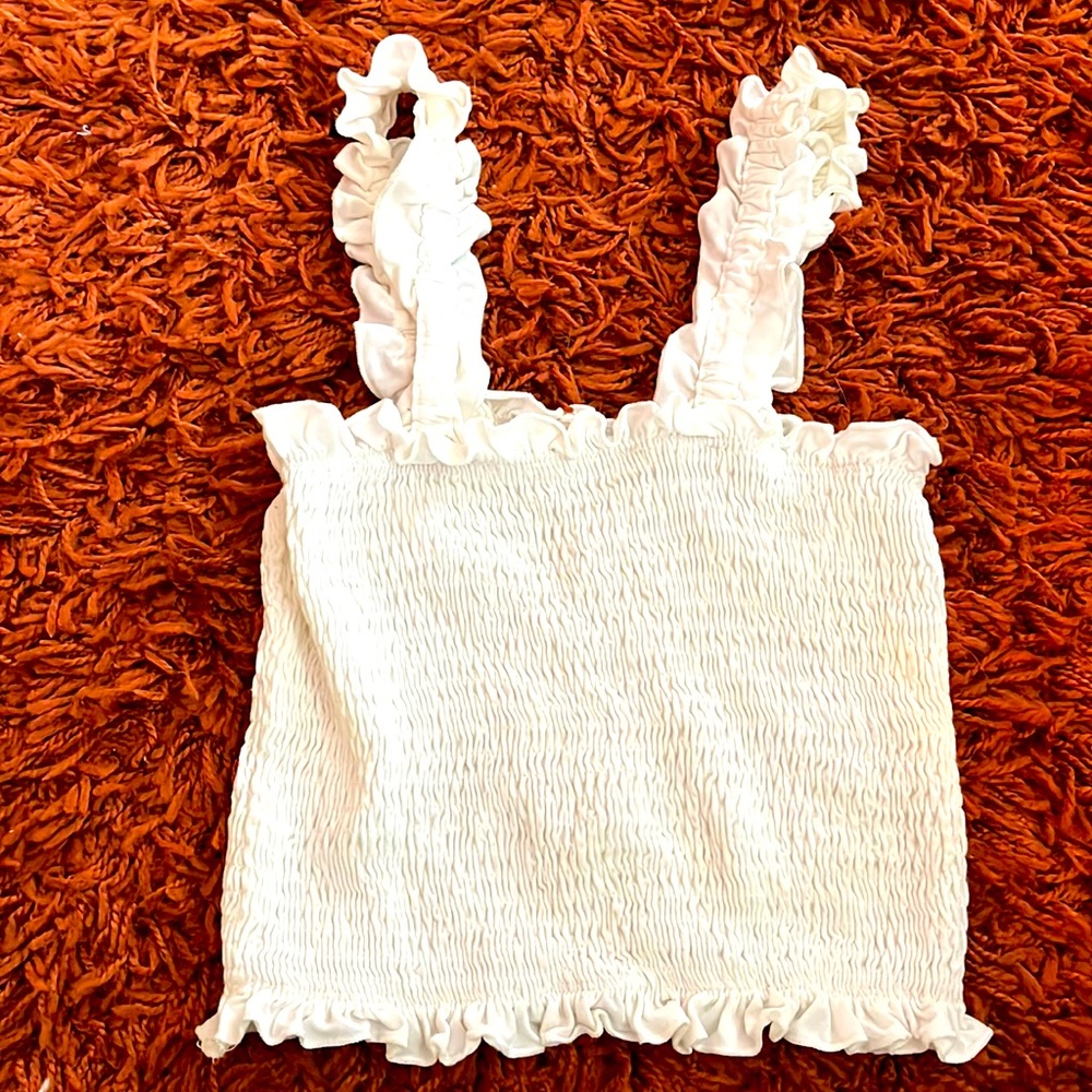 White shirred crop top